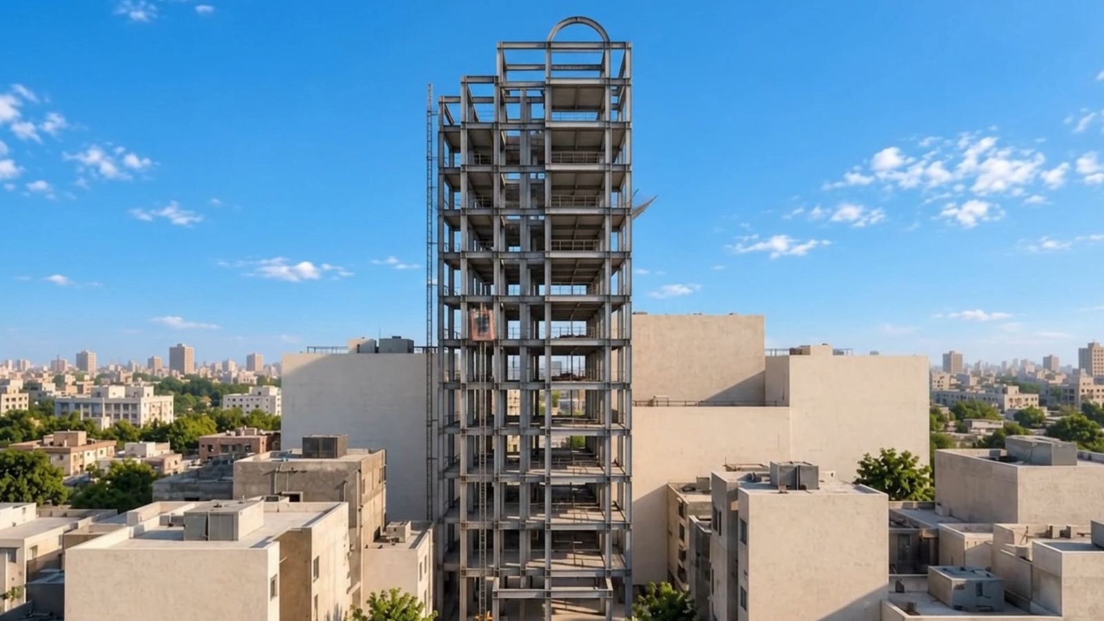 Steel frame of the tower under construction